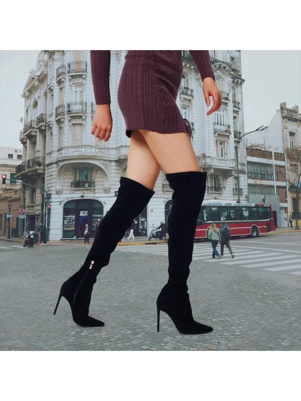 🆕 Women's Suede Black Over The Knee Boot Stiletto Pointed Toe High Heel